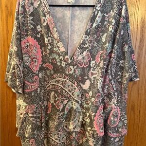 Sew In Love Paisley V-Neck Blouse in Pink and Gray